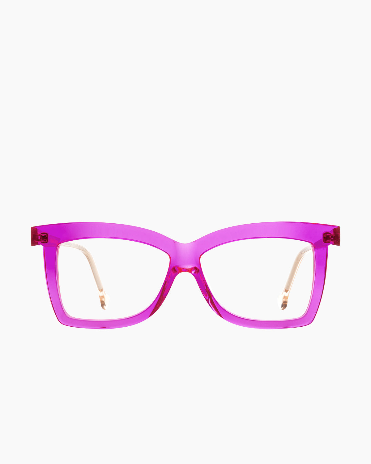 pink plastic butterfly eyeglasses by Marie-Sophie Dion model Ernst, front view, lunettes de vue papillon couleur rose