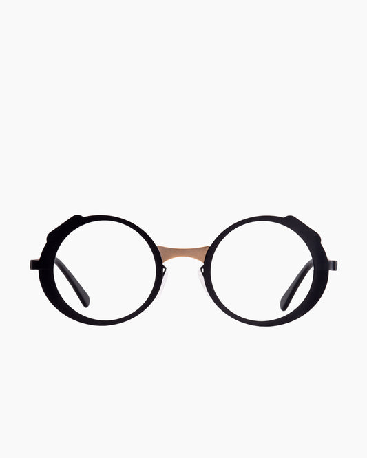 black metal round eyeglasses by Gamine model Nolita, front view, lunettes de vue rond couleur Noir