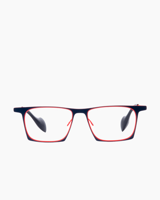 blue metal rectangle eyeglasses by Theo model WITSAND, front view, lunettes de vue rectangle couleur Bleu