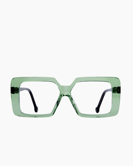 green plastic rectangle eyeglasses by Marie-Sophie Dion model Volta, front view, lunettes de vue rectangle couleur Vert