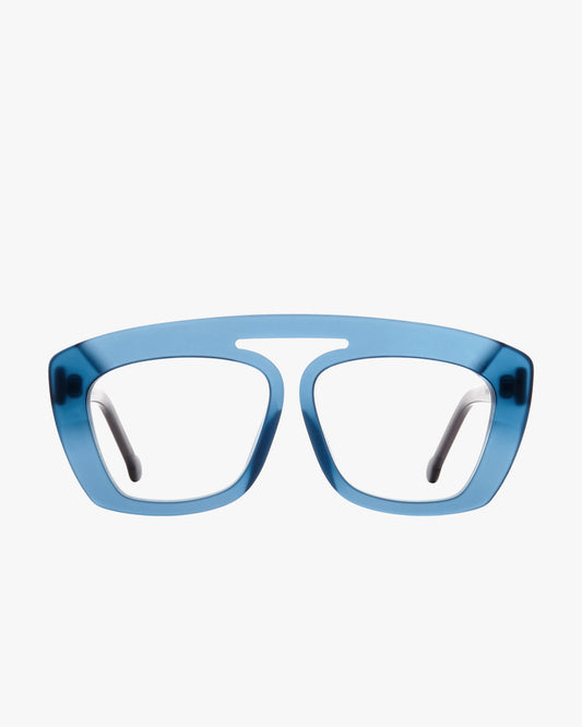 blue plastic aviator eyeglasses by Marie-Sophie Dion model Nelson, front view, lunettes de vue aviateur couleur Bleu