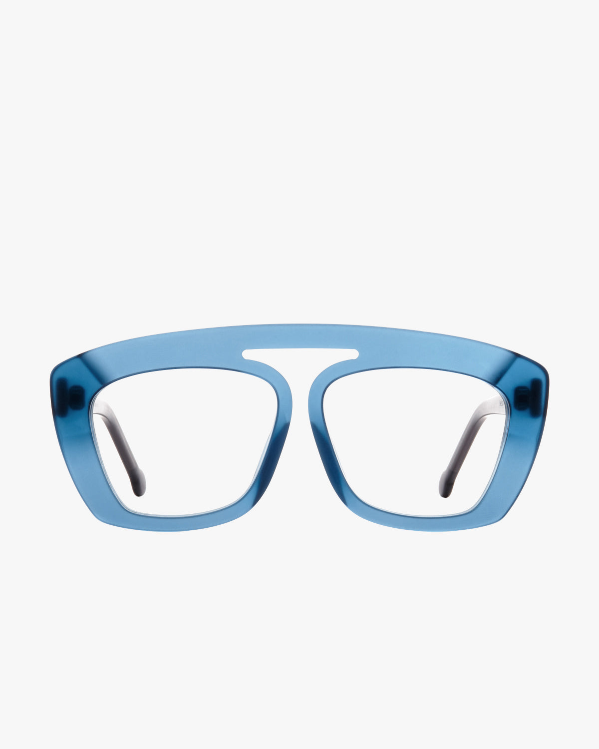 blue plastic aviator eyeglasses by Marie-Sophie Dion model Nelson, front view, lunettes de vue aviateur couleur Bleu