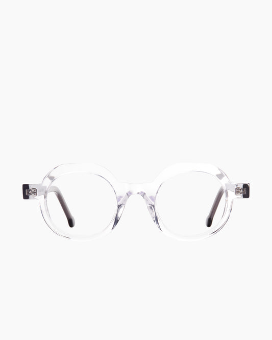 crystal plastic round eyeglasses by Marie-Sophie Dion model Rambou, front view, lunettes de vue rond couleur cristal