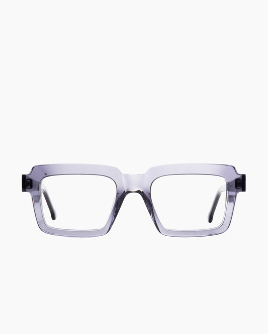 grey plastic rectangle eyeglasses by Marie-Sophie Dion model Flemming, front view, lunettes de vue rectangle couleur gris