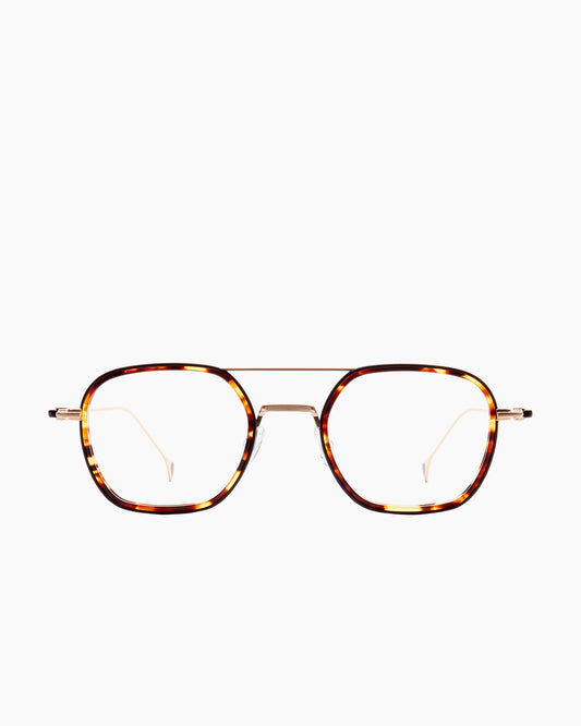 tortoise metal aviator eyeglasses by Anne et Valentin model Bataille, front view, lunettes de vue aviateur couleur écaille de tortue
