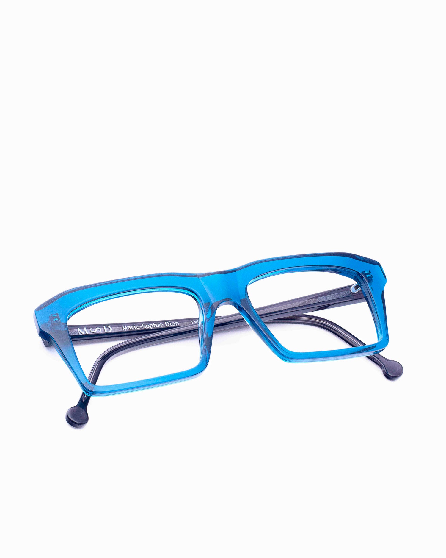 blue plastic rectangle eyeglasses by Marie-Sophie Dion model Kirk, front view, lunettes de vue rectangle couleur Bleu