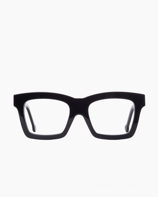 black plastic rectangle eyeglasses by Marie-Sophie Dion model Wellesley, front view, lunettes de vue rectangle couleur noir