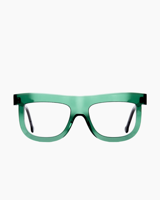 green plastic aviator eyeglasses by Marie-Sophie Dion model Bessette, front view, lunettes de vue aviateur couleur vert