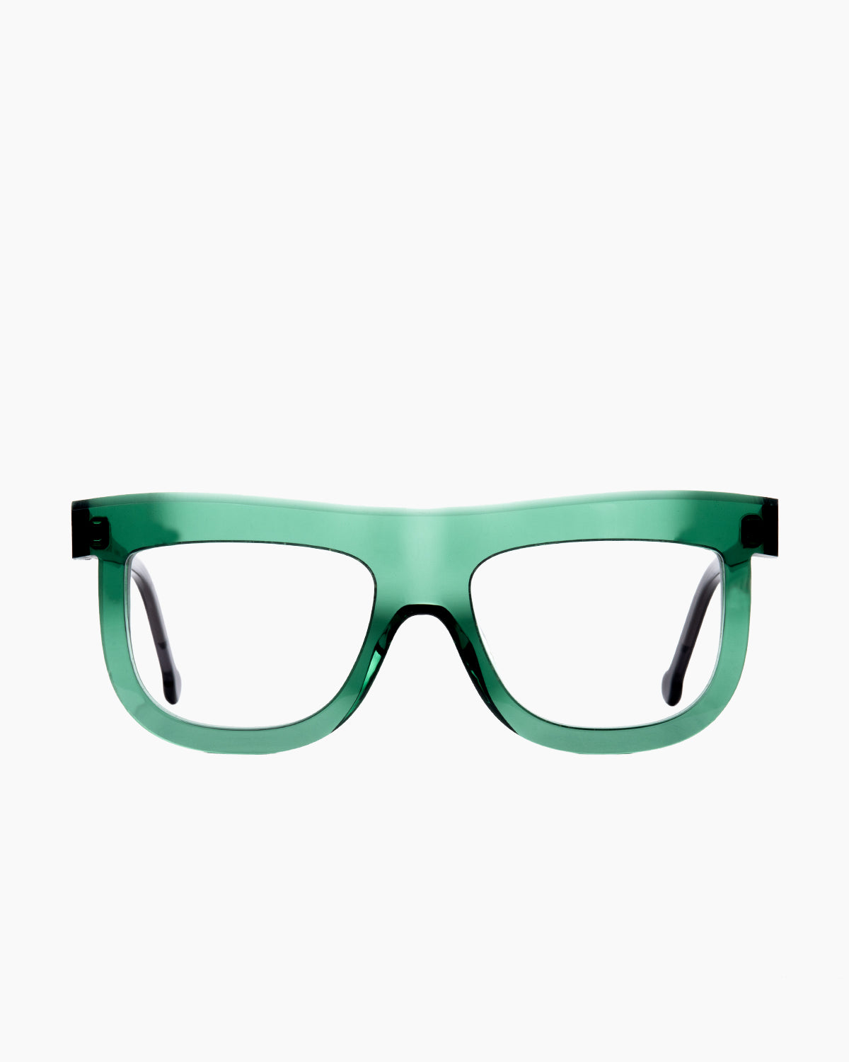 green plastic aviator eyeglasses by Marie-Sophie Dion model Bessette, front view, lunettes de vue aviateur couleur vert