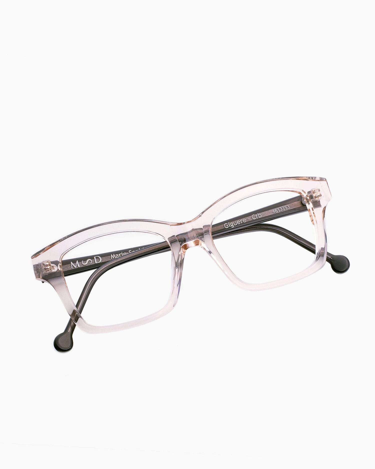 pink, beige plastic rectangle eyeglasses by Marie-Sophie Dion model Giguere, front view, lunettes de vue rectangle couleur rose, beige