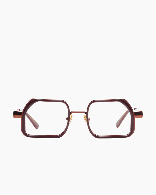 burgundy metal rectangle eyeglasses by Gamine model Pramousquier, front view, lunettes de vue rectangle couleur bourgogne