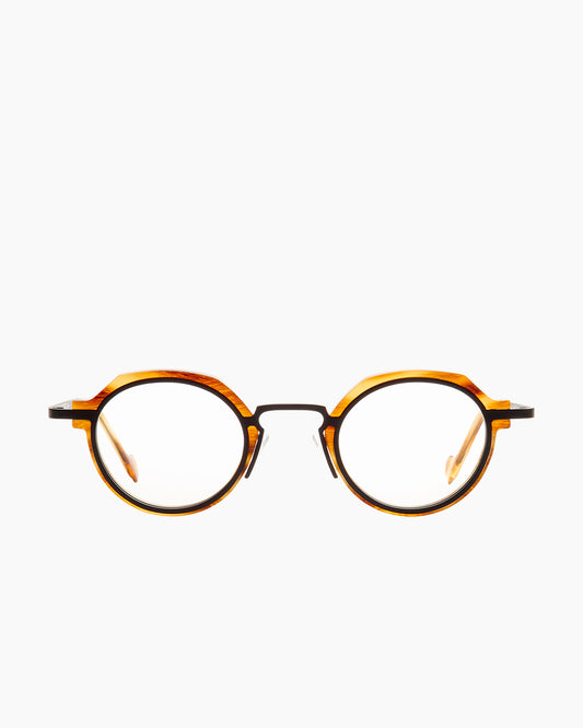 brown metal round eyeglasses by Anne et Valentin model m2, front view, lunettes de vue rond couleur brun