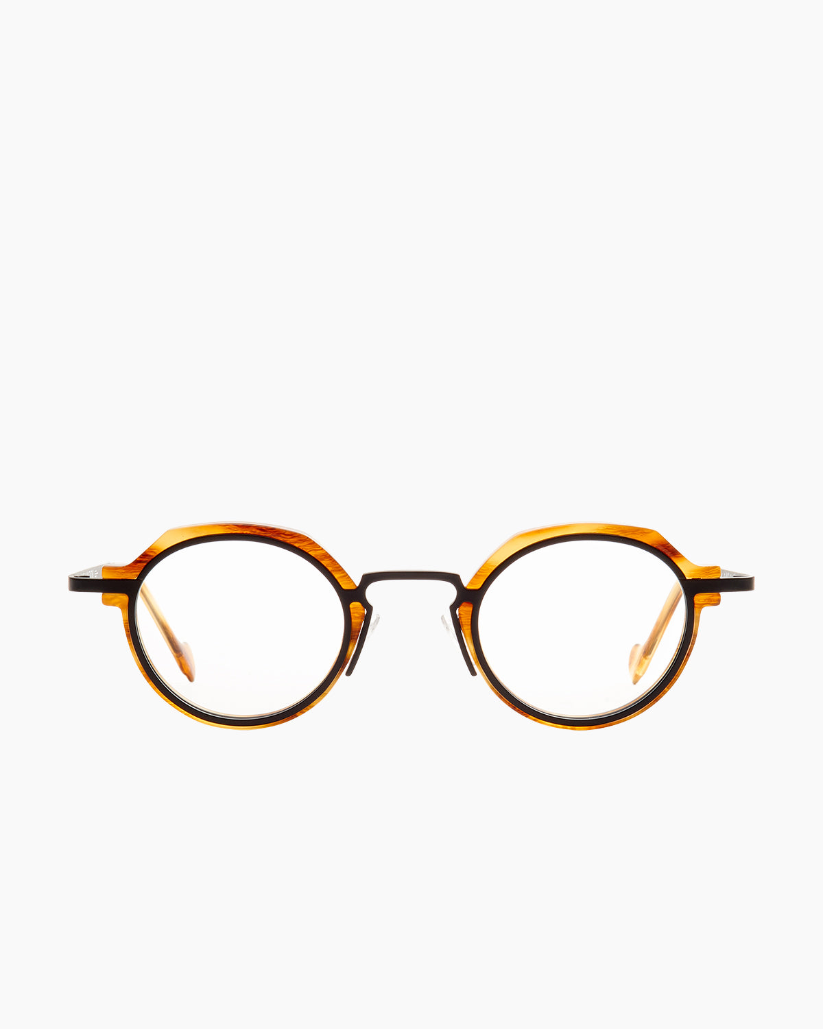 brown metal round eyeglasses by Anne et Valentin model m2, front view, lunettes de vue rond couleur brun