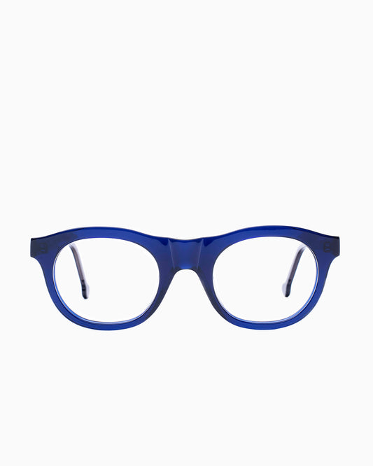 blue plastic oval eyeglasses by Marie-Sophie Dion model LEcuyer, front view, lunettes de vue ovale couleur Bleu