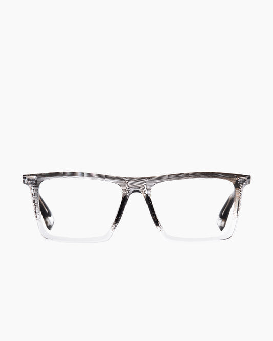 grey plastic rectangle eyeglasses by Theo model Alba, front view, lunettes de vue rectangle couleur gris