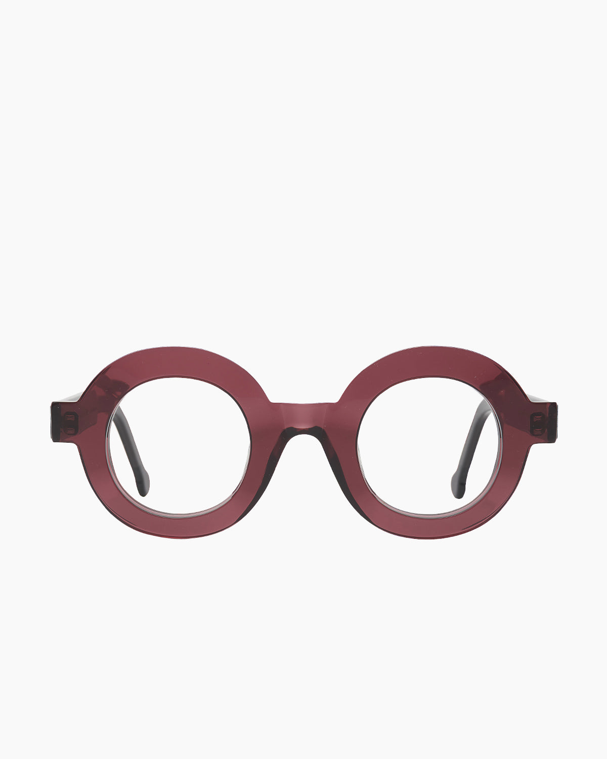 purple plastic round eyeglasses by Marie-Sophie Dion model Lachances, front view, lunettes de vue rond couleur violet