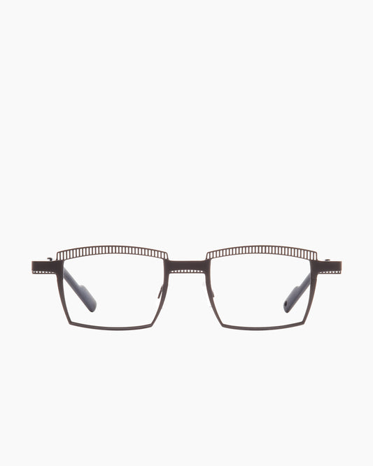 brown metal rectangle eyeglasses by Theo model Crayon, front view, lunettes de vue rectangle couleur brun