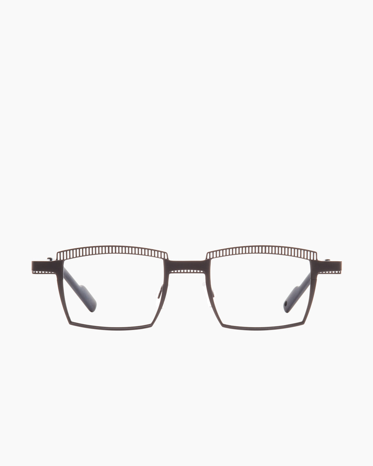 brown metal rectangle eyeglasses by Theo model Crayon, front view, lunettes de vue rectangle couleur brun