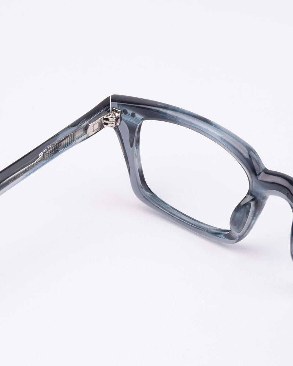 blue plastic rectangle eyeglasses by Blake Kuwahara model Nelson, front view, lunettes de vue rectangle couleur Bleu