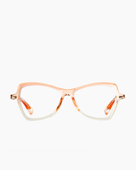 beige plastic butterfly eyeglasses by Theo model Bedtime, front view, lunettes de vue papillon couleur beige