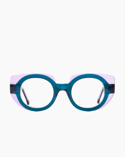 green plastic round eyeglasses by Marie-Sophie Dion model Lewis, front view, lunettes de vue rond couleur vert