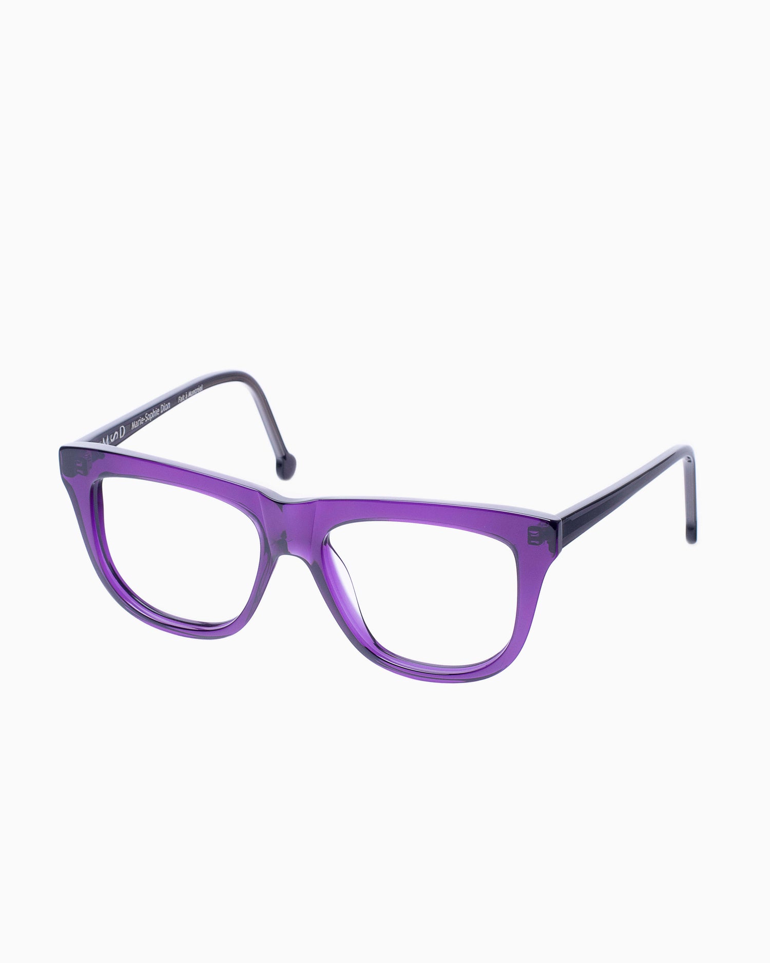 purple plastic rectangle eyeglasses by Marie-Sophie Dion model Pepin, front view, lunettes de vue rectangle couleur violet