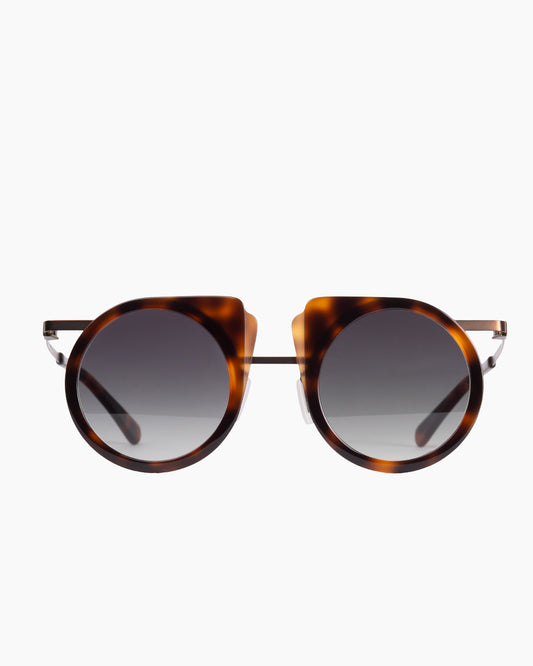 tortoise metal round sunglassesby Gamine model FlipS, front view, lunettes de vue rond couleur Écaille de tortue