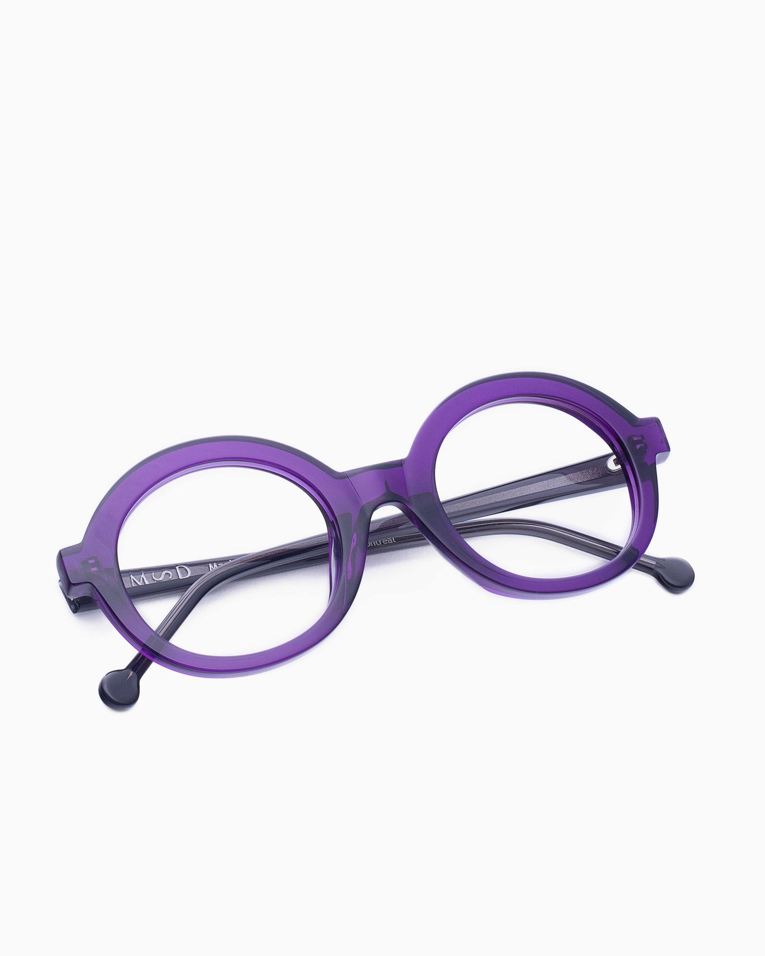 purple plastic oval eyeglasses by Marie-Sophie Dion model O'Malley, front view, lunettes de vue ovale couleur violet