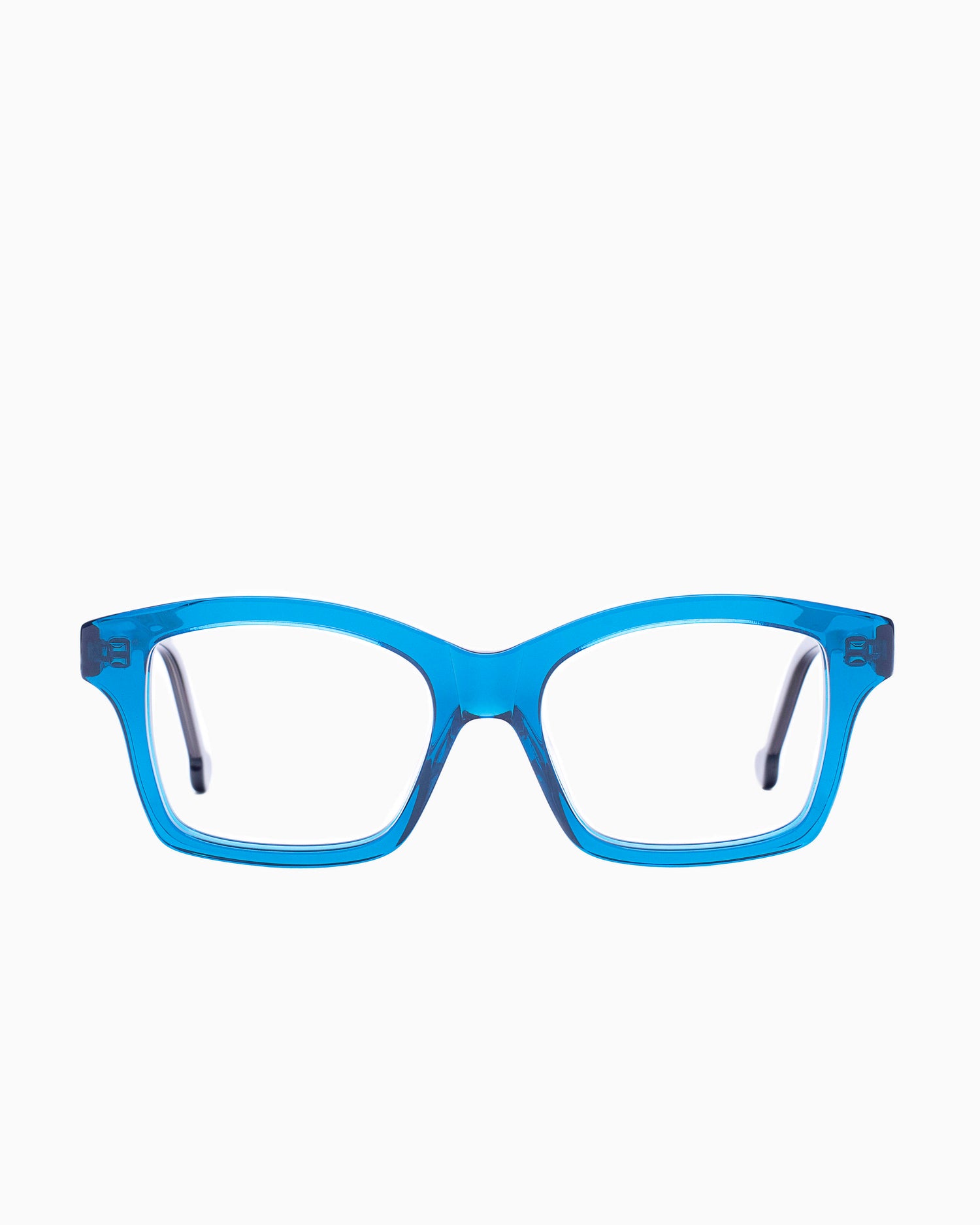 blue plastic butterfly eyeglasses by Marie-Sophie Dion model Giguere, front view, lunettes de vue papillon couleur Bleu