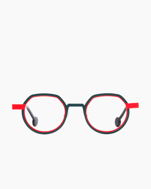 orange metal round eyeglasses by Anne et Valentin model wellwell, front view, lunettes de vue rond couleur orange