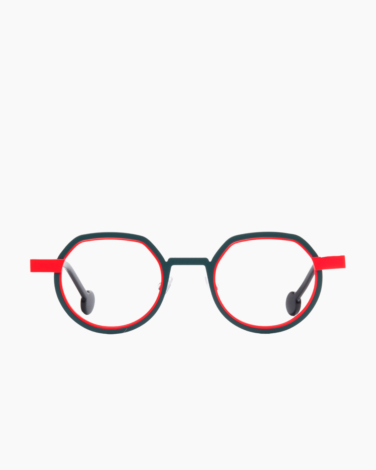 orange metal round eyeglasses by Anne et Valentin model wellwell, front view, lunettes de vue rond couleur orange