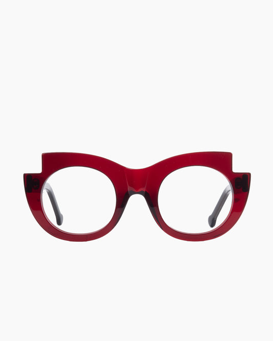 burgundy plastic oval eyeglasses by Marie-Sophie Dion model Latraverse2, front view, lunettes de vue ovale couleur bourgogne