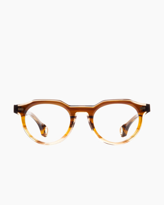 brown plastic oval eyeglasses by Blake Kuwahara model Perkins, front view, lunettes de vue ovale couleur brun