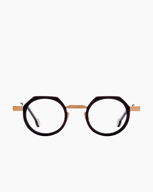 gold metal round eyeglasses by Anne et Valentin model frehel, front view, lunettes de vue rond couleur or