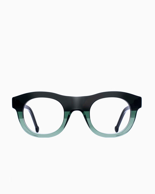 green plastic round eyeglasses by Marie-Sophie Dion model Yamamoto, front view, lunettes de vue rond couleur Vert