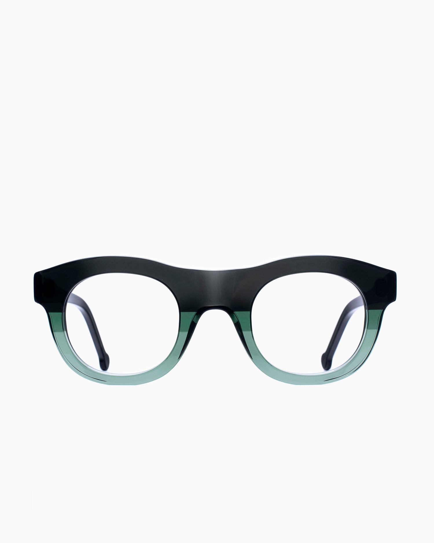 green plastic round eyeglasses by Marie-Sophie Dion model Yamamoto, front view, lunettes de vue rond couleur Vert