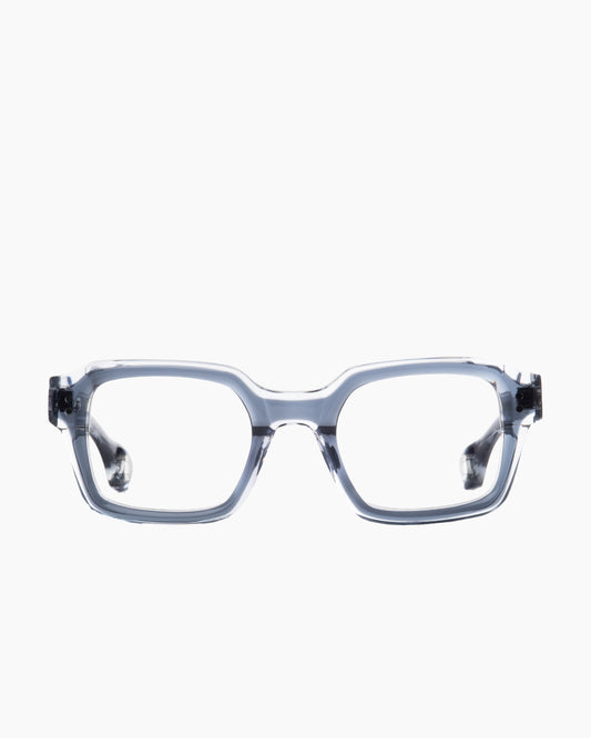 blue plastic rectangle eyeglasses by Blake Kuwahara model wagner, front view, lunettes de vue rectangle couleur bleu