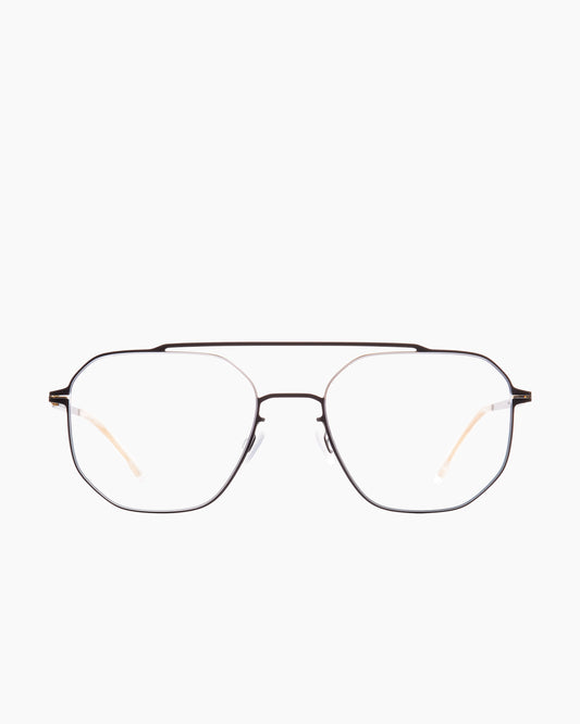 black metal aviator eyeglasses by Mykita model Arvo, front view, lunettes de vue aviateur couleur noir