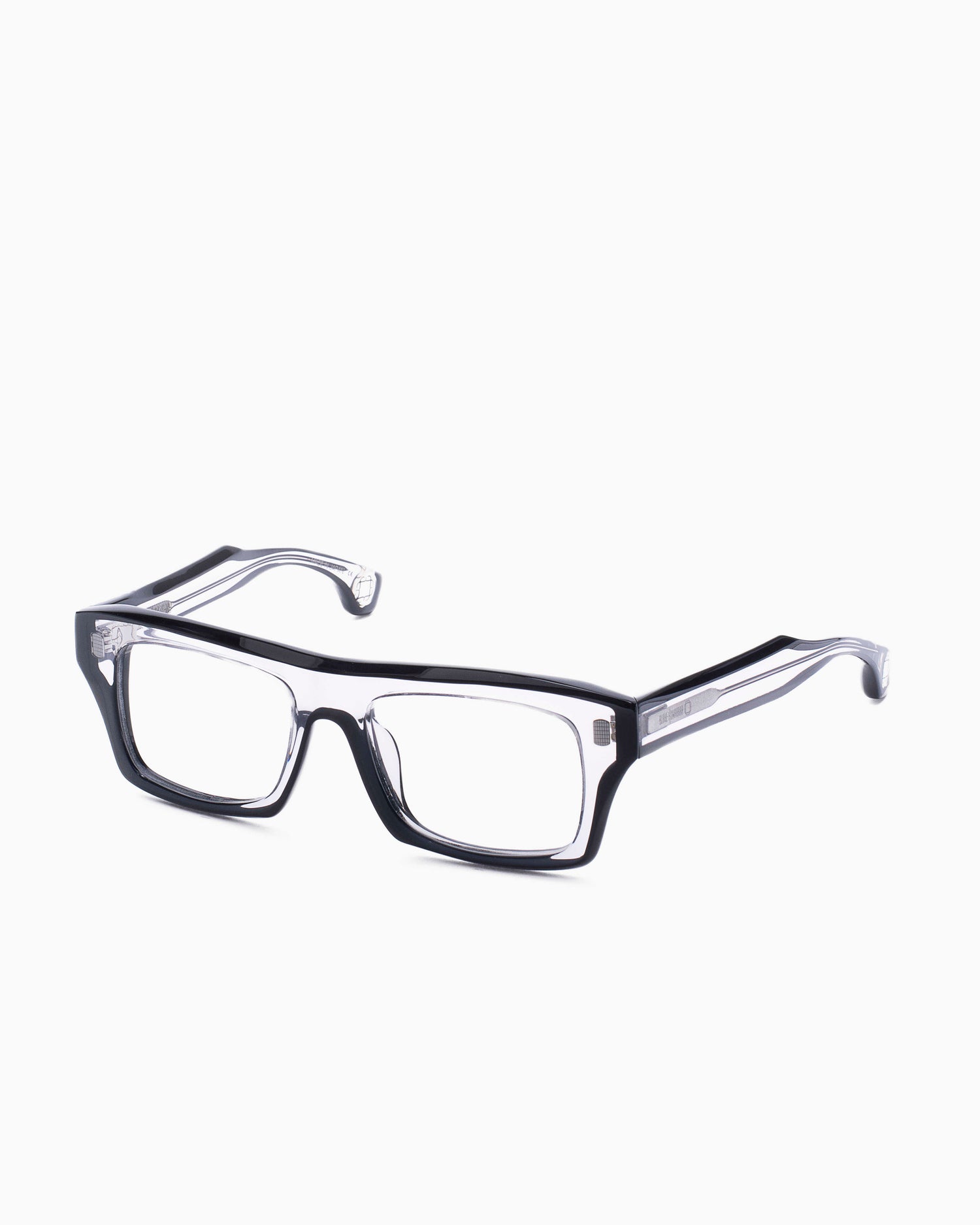 crystal plastic rectangle eyeglasses by Blake Kuwahara model Chambers, front view, lunettes de vue rectangle couleur cristal