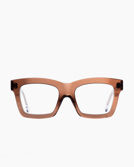 brown plastic rectangle eyeglasses by Marie-Sophie Dion model Wellesley, front view, lunettes de vue rectangle couleur brun
