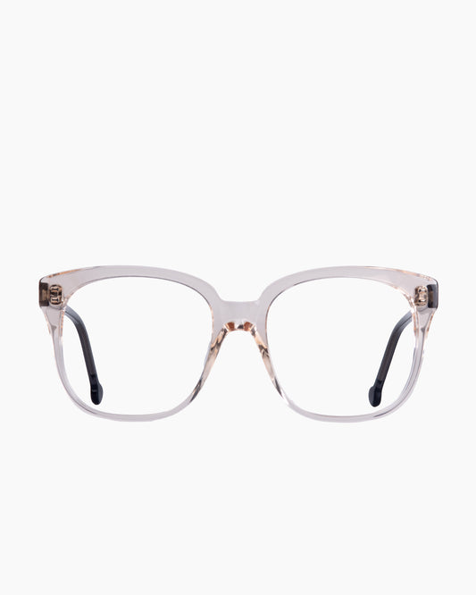pink, beige plastic rectangle eyeglasses by Marie-Sophie Dion model Vola, front view, lunettes de vue rectangle couleur rose, beige