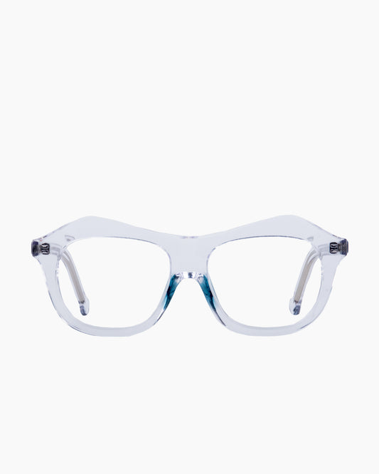 crystal plastic aviator eyeglasses by Marie-Sophie Dion model Archambault, front view, lunettes de vue aviateur couleur cristal