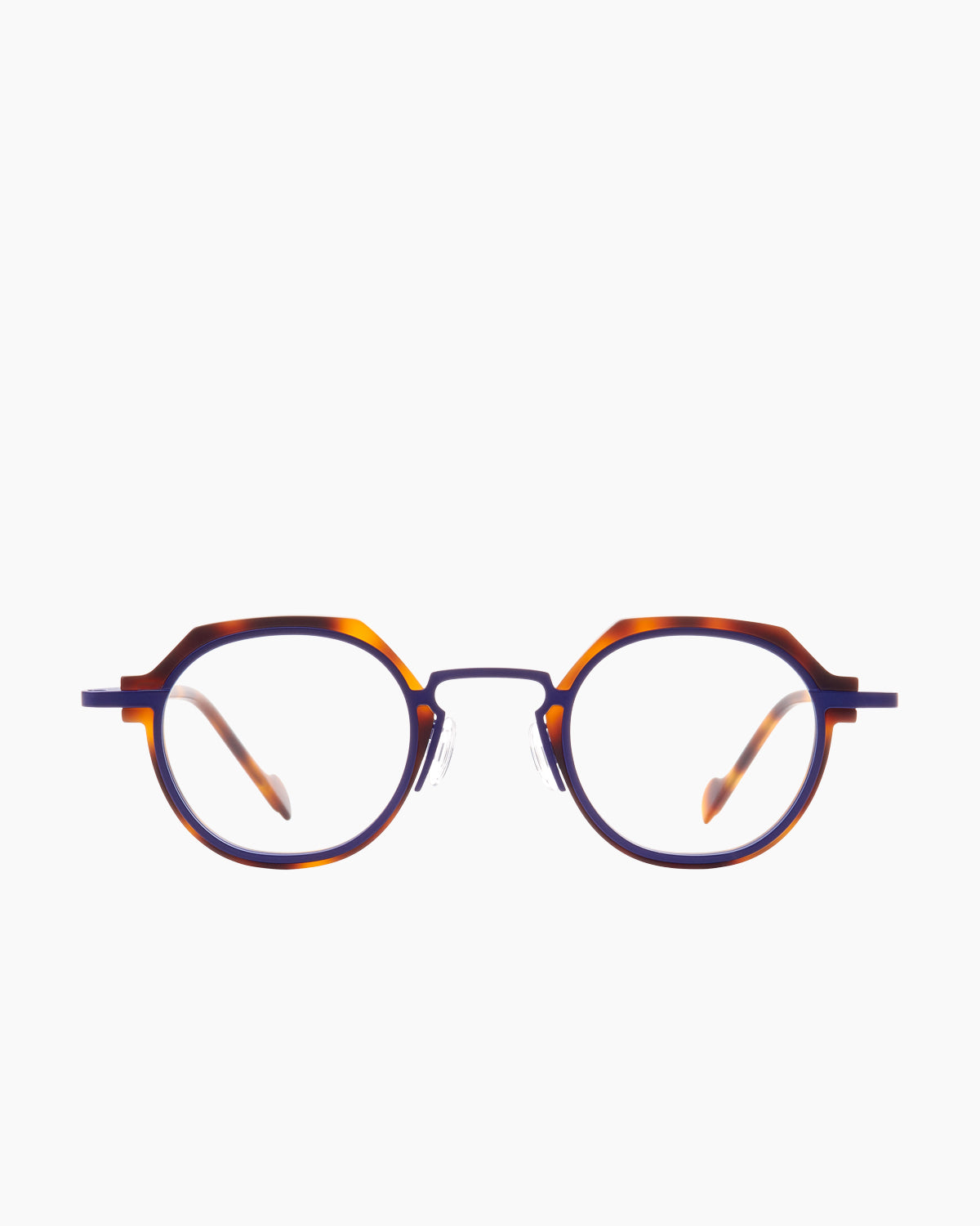 blue metal oval eyeglasses by Anne et Valentin model M13, front view, lunettes de vue ovale couleur bleu