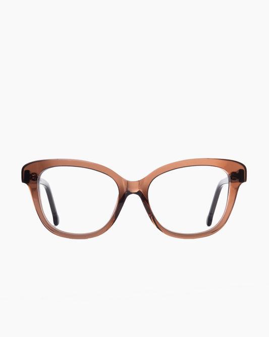 brown plastic butterfly eyeglasses by Marie-Sophie Dion model Lamy, front view, lunettes de vue papillon couleur brun