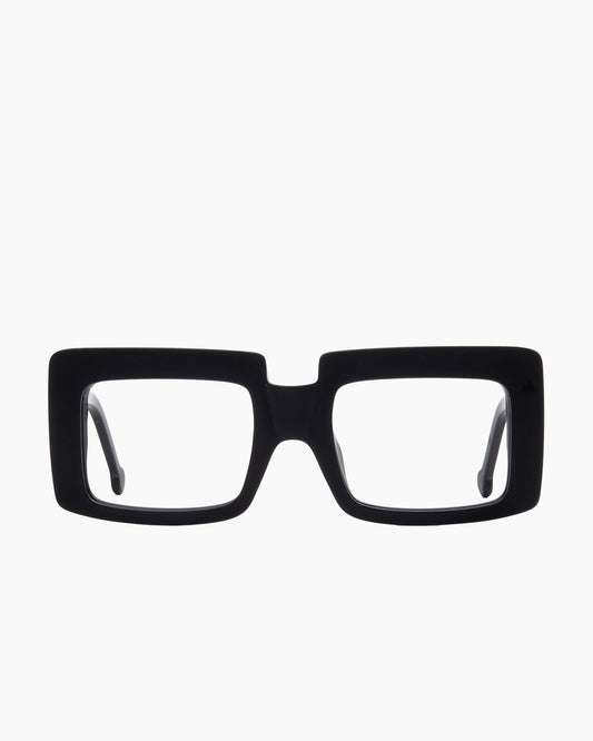 black plastic rectangle eyeglasses by Marie-Sophie Dion model SaintPierre, front view, lunettes de vue rectangle couleur noir