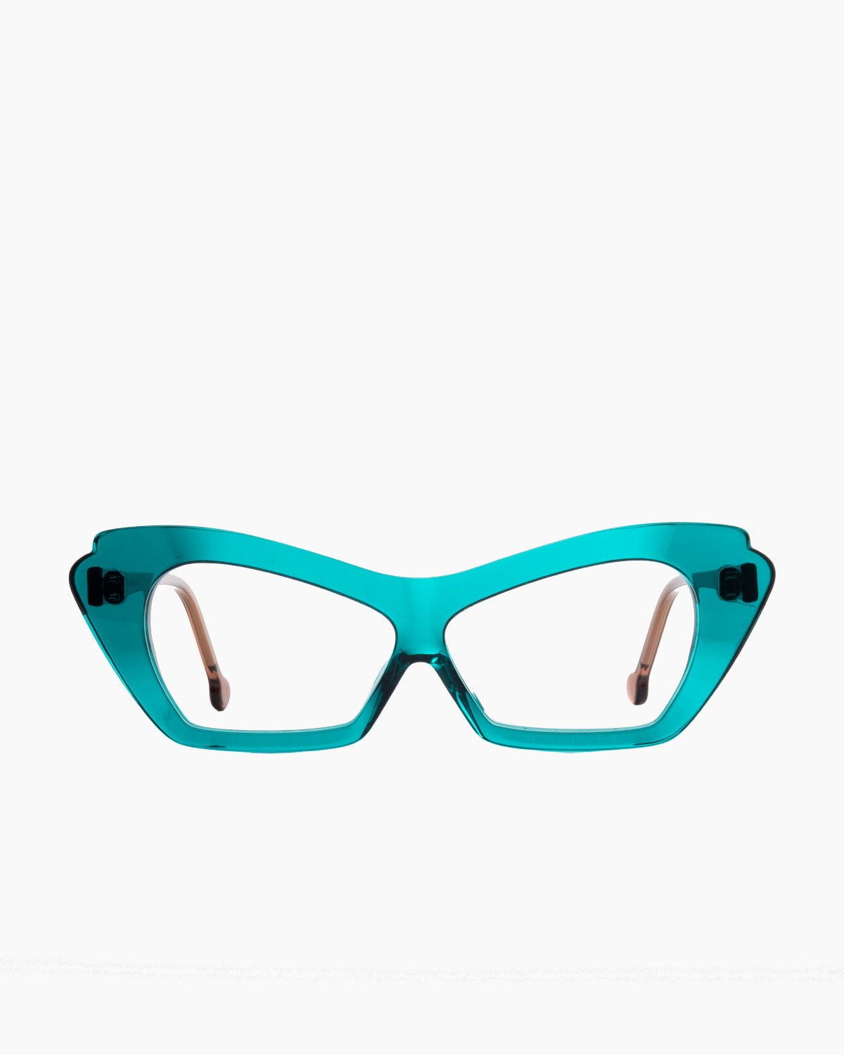 green plastic butterfly eyeglasses by Marie-Sophie Dion model Ralaia, front view, lunettes de vue papillon couleur vert
