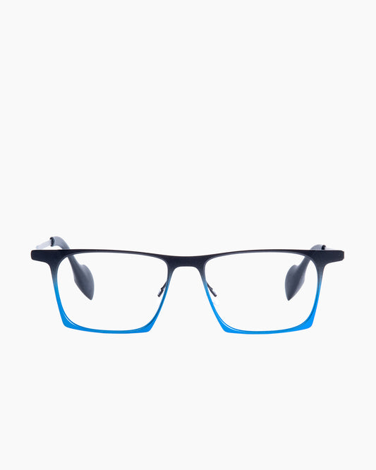 blue metal rectangle eyeglasses by Theo model WITSAND, front view, lunettes de vue rectangle couleur Bleu