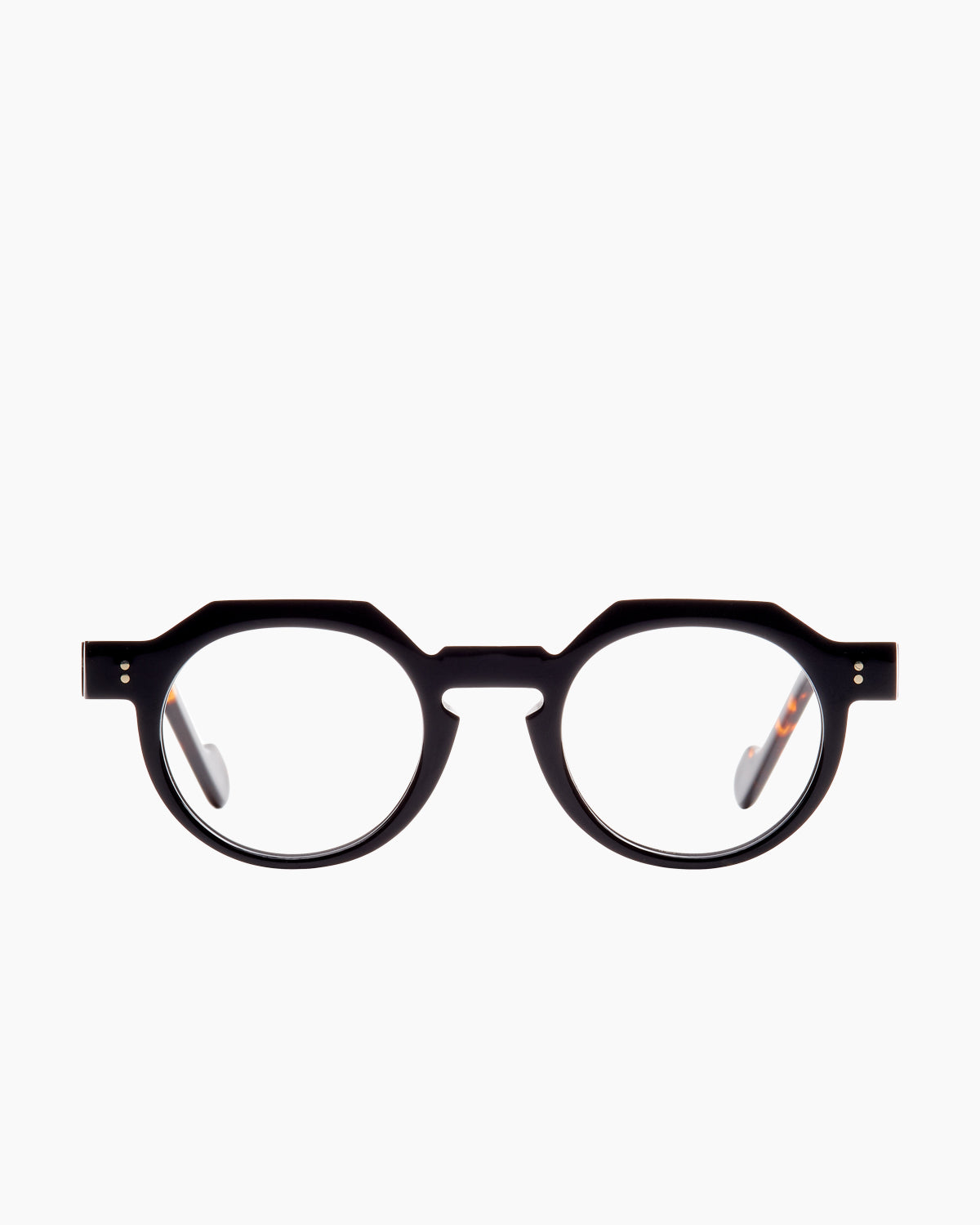 black plastic round eyeglasses by Anne et Valentin model DAYLEWIS, front view, lunettes de vue rond couleur noir