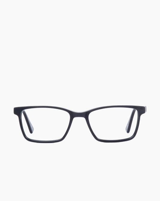 black plastic rectangle eyeglasses by Evolve model Garfield, front view, lunettes de vue rectangle couleur Noir