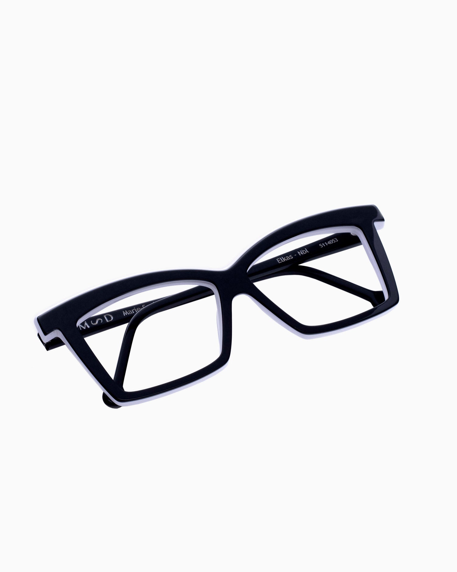 black plastic butterfly eyeglasses by Marie-Sophie Dion model Elkas, front view, lunettes de vue papillon couleur Noir